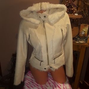 Bebe shearing faux fur hooded coat S